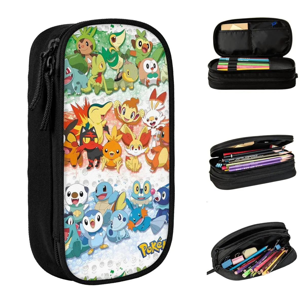 Pokemon Characters Cartoon Pencil Case Cute Anime Game Pen Holder Bags Student Big Capacity School Supplies Gifts Pencil Pouch