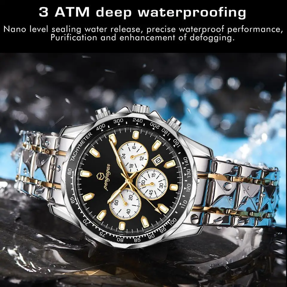 PENGAGAR Orologi da uomo Cronografo classico multifunzionale Orologio da polso al quarzo originale Sport Reloj impermeabile in acciaio inossidabile