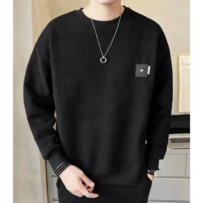 

New Autumn/Winter Fashion High End Waffle Round Neck Loose and Versatile Casual and Handsome Men's Long Sleeve Sports Sweater