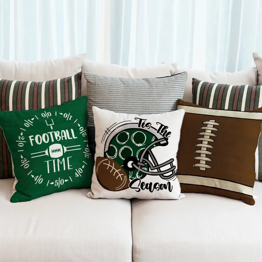 Football Pillowcase Fall American Football Pattern Design Green Rugby Sofa Cushion Cover Sports Theme Party Home Decor