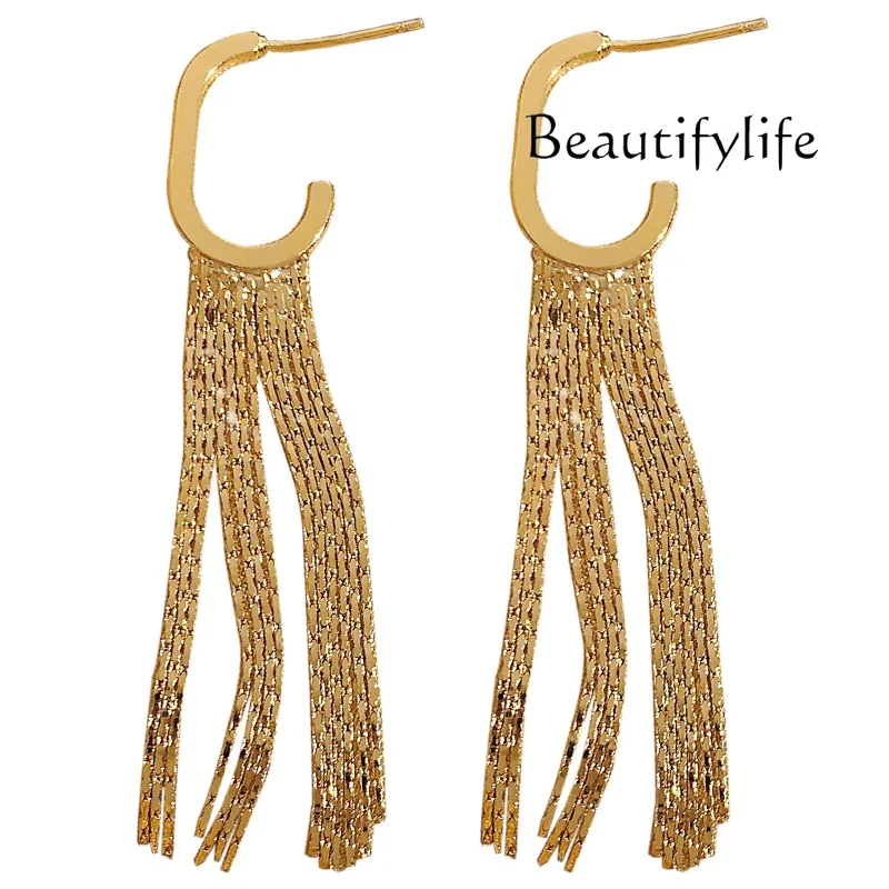 

Nordic long fringed temperament earrings niche design high sense versatile earrings women