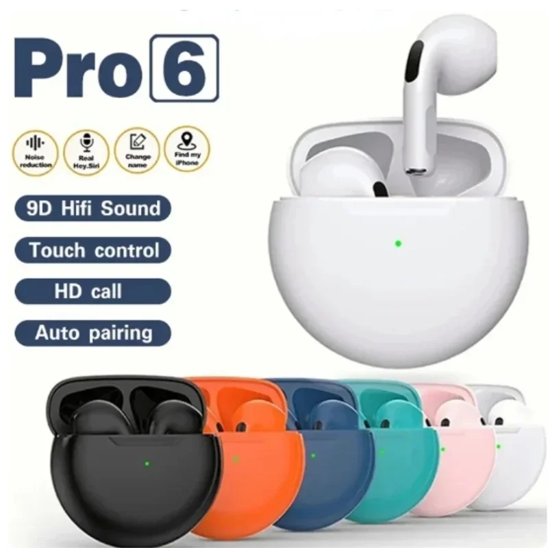 TWS Pro6 Earphone Bluetooth Headphones with Mic 9D Stereo Pro 6 Earbuds for Xiaomi Samsung Android Wireless Bluetooth Headset