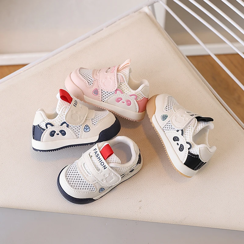 

Breathable Hollow Out Mesh Toddler Shoes Soft Bottom Panda Design Girls Walking Sandals Summer New Style Toddler Girl Shoes