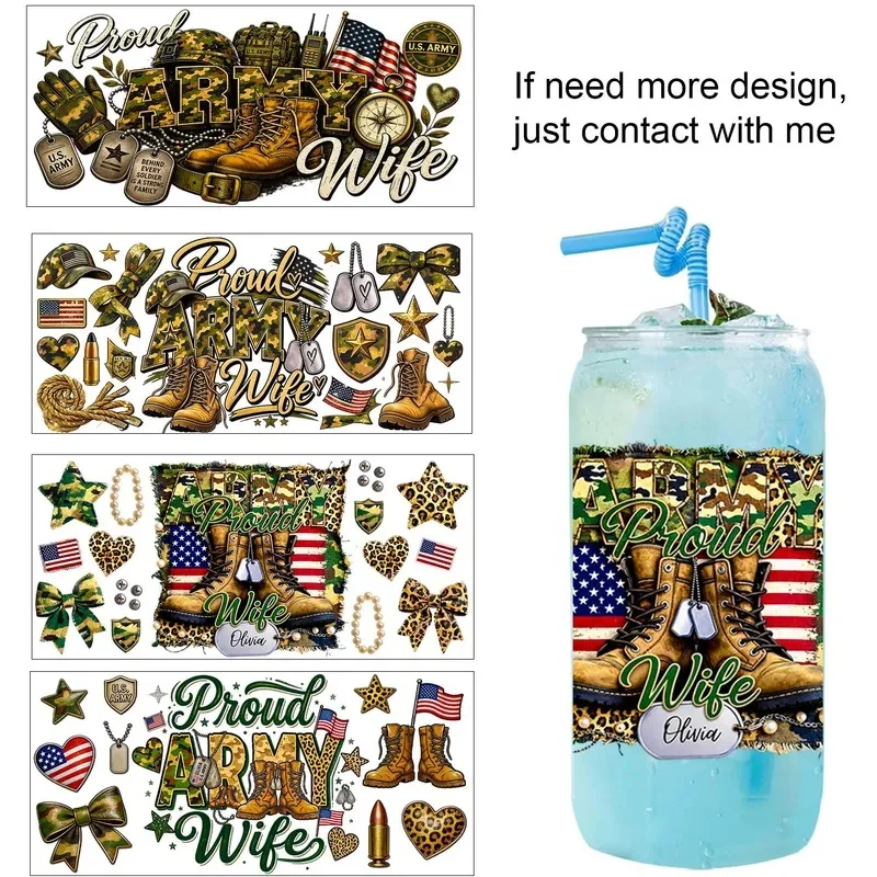 Proud Soldier STRONG VETERAN 16oz UV DTF Transfer Sticker Waterproof DIY Decals 3D Transfers UVDTF Sticker 16oz UV DTF Cup Wraps