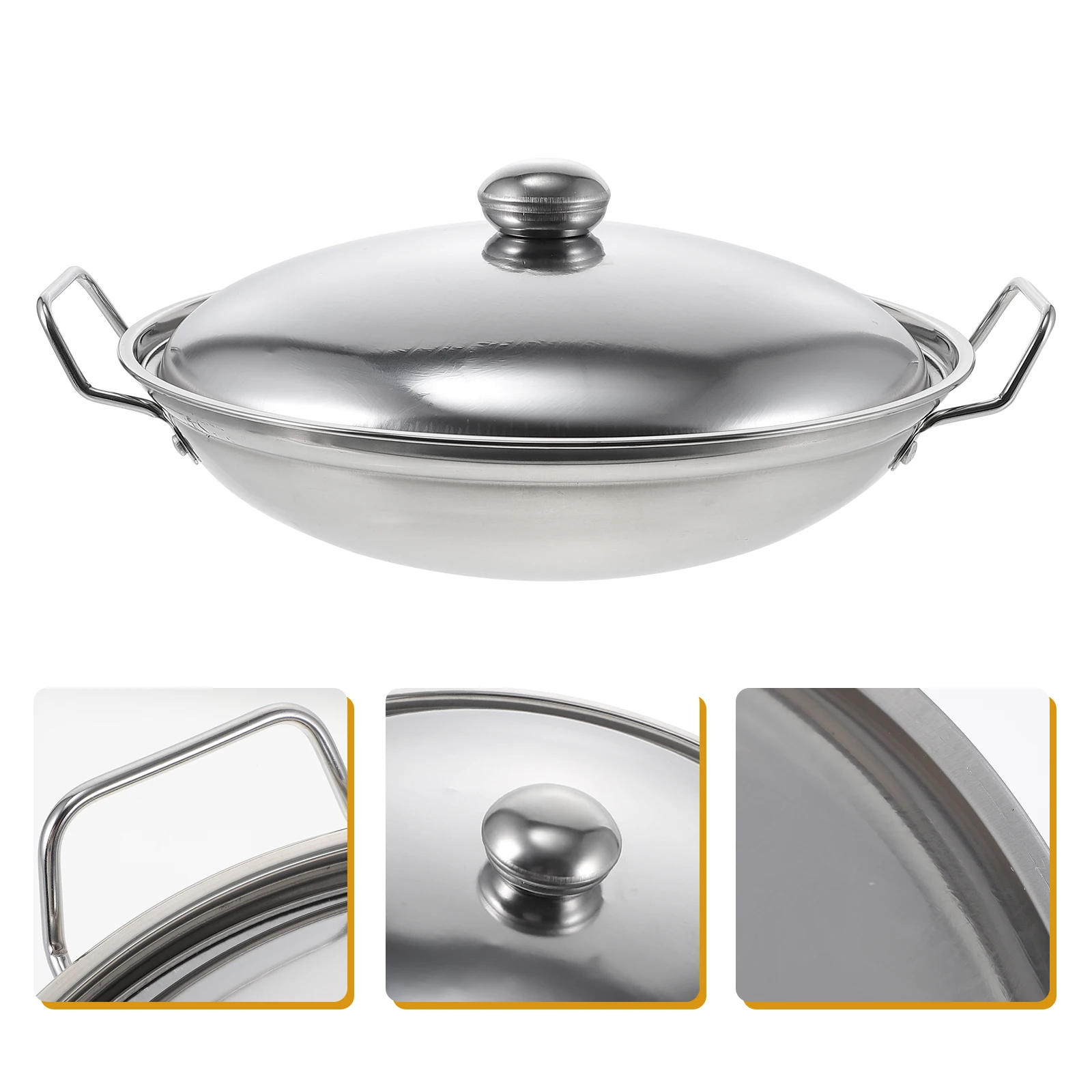 

Anti-overflow Cauldron with Lid Stainless Steel Cooking Heat Resistant Double Handle Soup for Seafood Hot Pot Spicy Dry