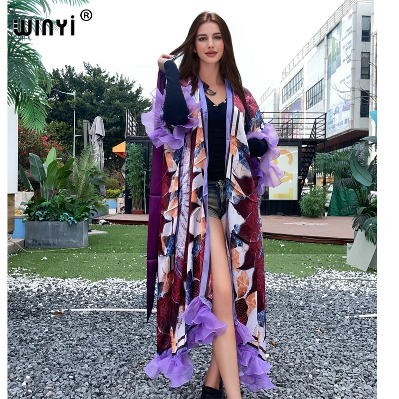 

WINYI Kimono summer Bohemia dress beach wear women 2024 elegant Africa women Comfortable cardigan free size kaftan cover-ups