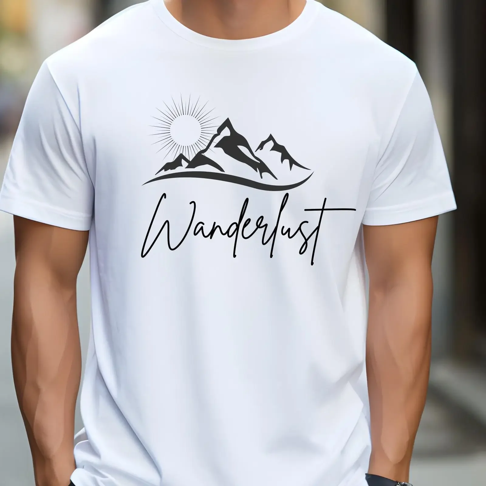 Men's Wanderlust Mountain T Shirt White Black Casual Hiking for Hiker Dad Grandpa Friend Outdoor Vacation vintage Washed Soft