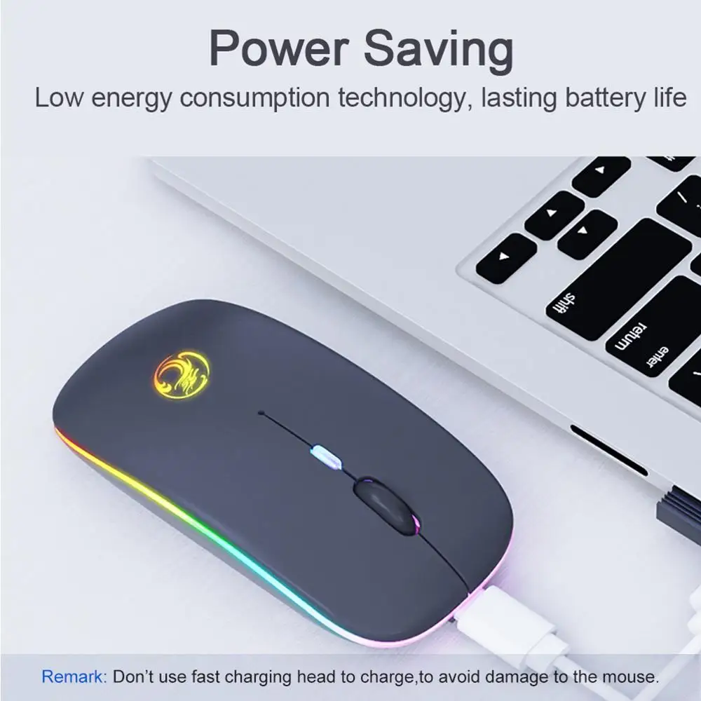 IMICE RGB Wireless Mouse E-1300 Computer Silent LED USB Mouse Rechargeable Ergonomic Laptop Pc10 Meters Effective Distance