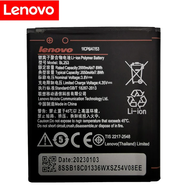 2023 high capacity 2000mAh Replacement BL253 Mobile phone Battery For Lenovo A2010 A1000 A1000m A 1000 Rechargeable Battery