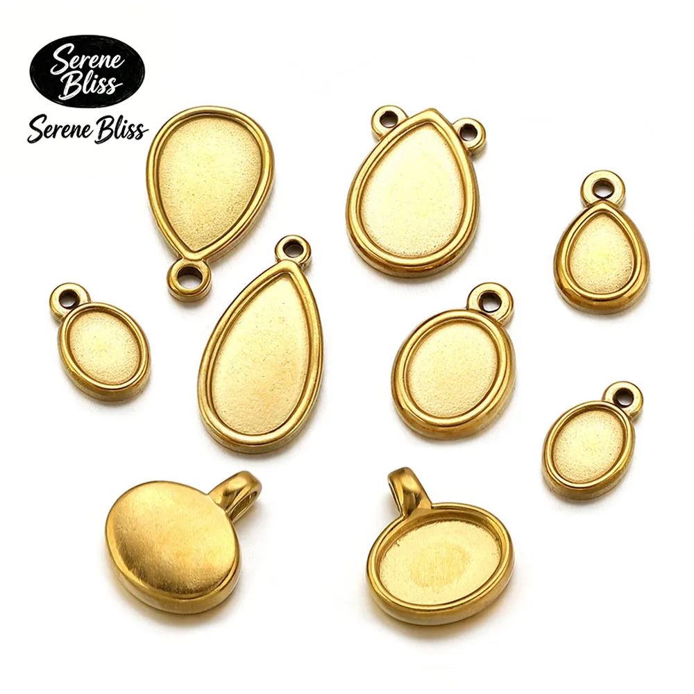 5pcs Charms Cabochon Base Stainless Steel Oval Square Water Drop for Inlay Stone DIY Necklaces Earrings Jewelry Making Materials