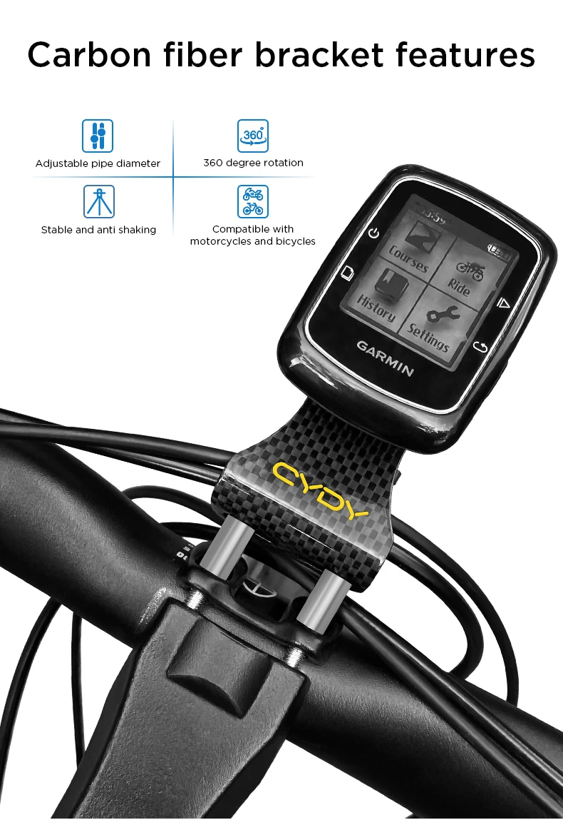 CYDY Carbon Garmin Bryton Wahoo Mount for the Front MTB Bicycle Computer Handlebar with Gropro Lamp Holder Bike Accessories