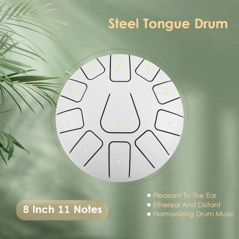 8 Inch Steel Tongue Drum Hollow Drum 11 Notes Handpan Drum with Drum Mallet Finger Picks Percussion for Meditation Yoga