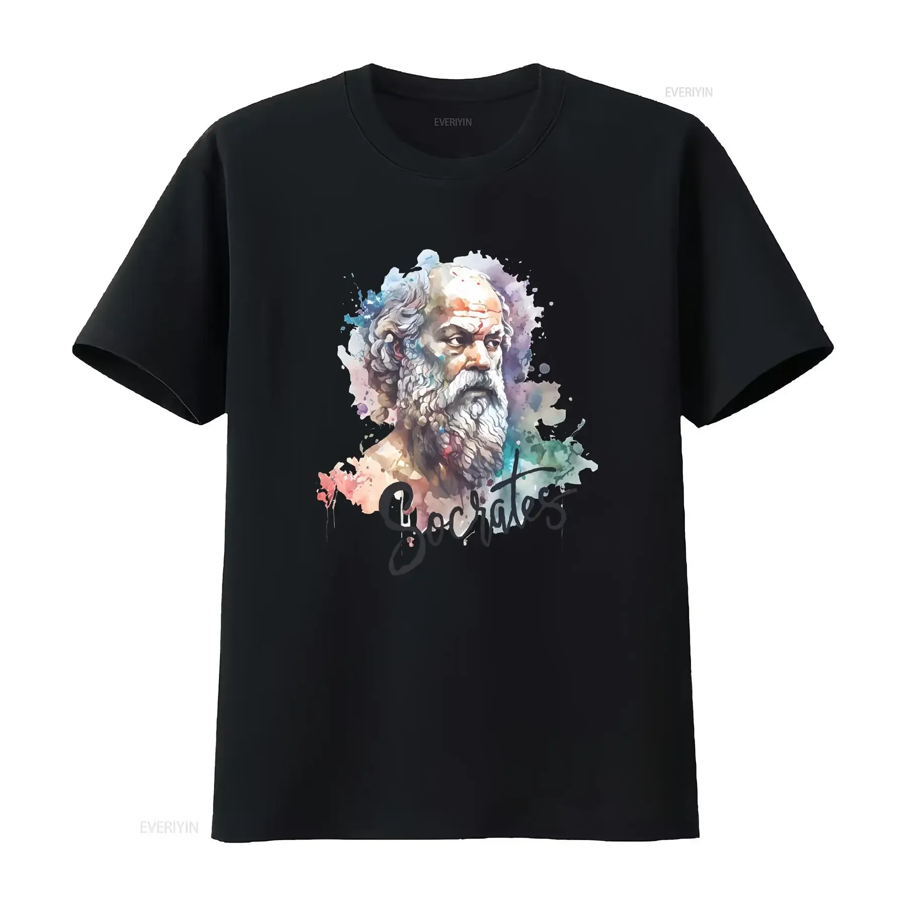Socrates Watercolor T Shirt Philosophy History Mindspring Retreat vintage Washed Stylish streetwear Top For Everyday Wear