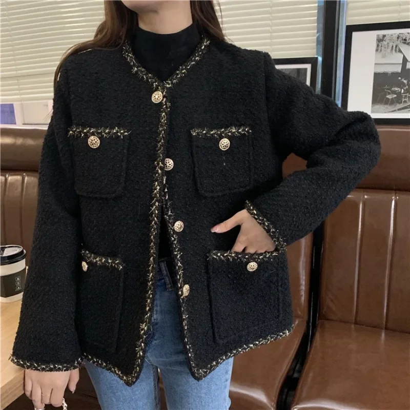 

Korean Fashion Jacket Spring Streetwear with Pockets Vintage Female Long Sleeve Casual Coat New Single Breasted Tops Autumn