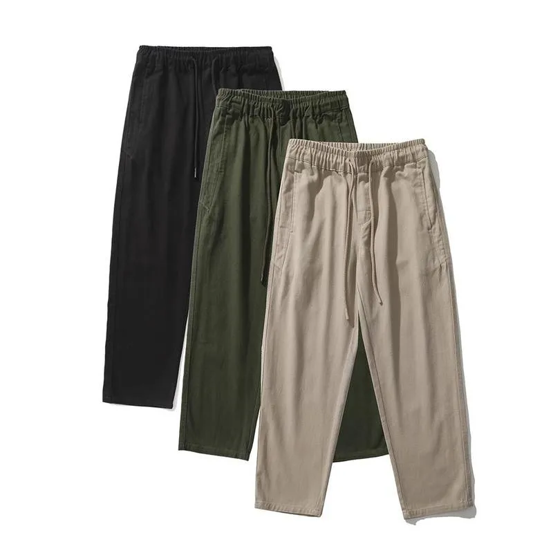 

Loose Straight Leg Workwear Trousers Men's Trendy Brand INS Big Size Elastic Harlan Cone Casual Long Pants Khaki Color