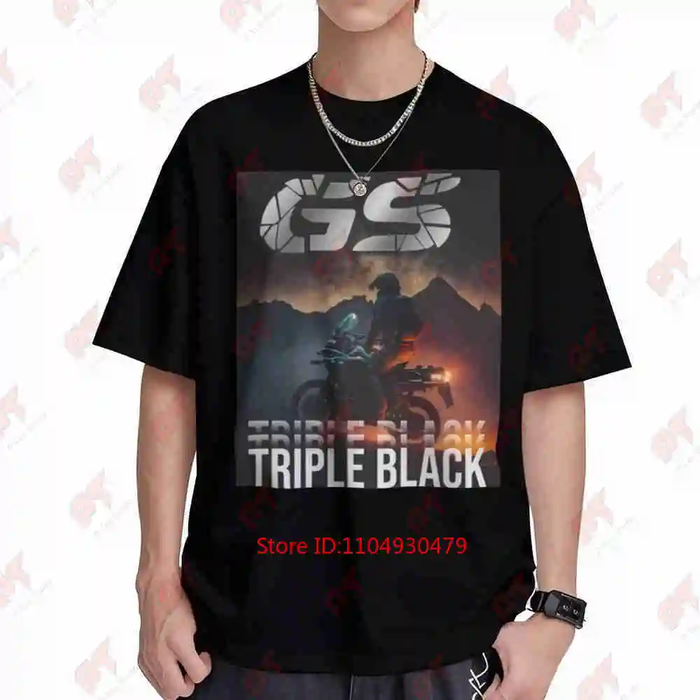 GS Triple Black Motorcycle Short Sleeve Tee 100% Cotton T-Shirt