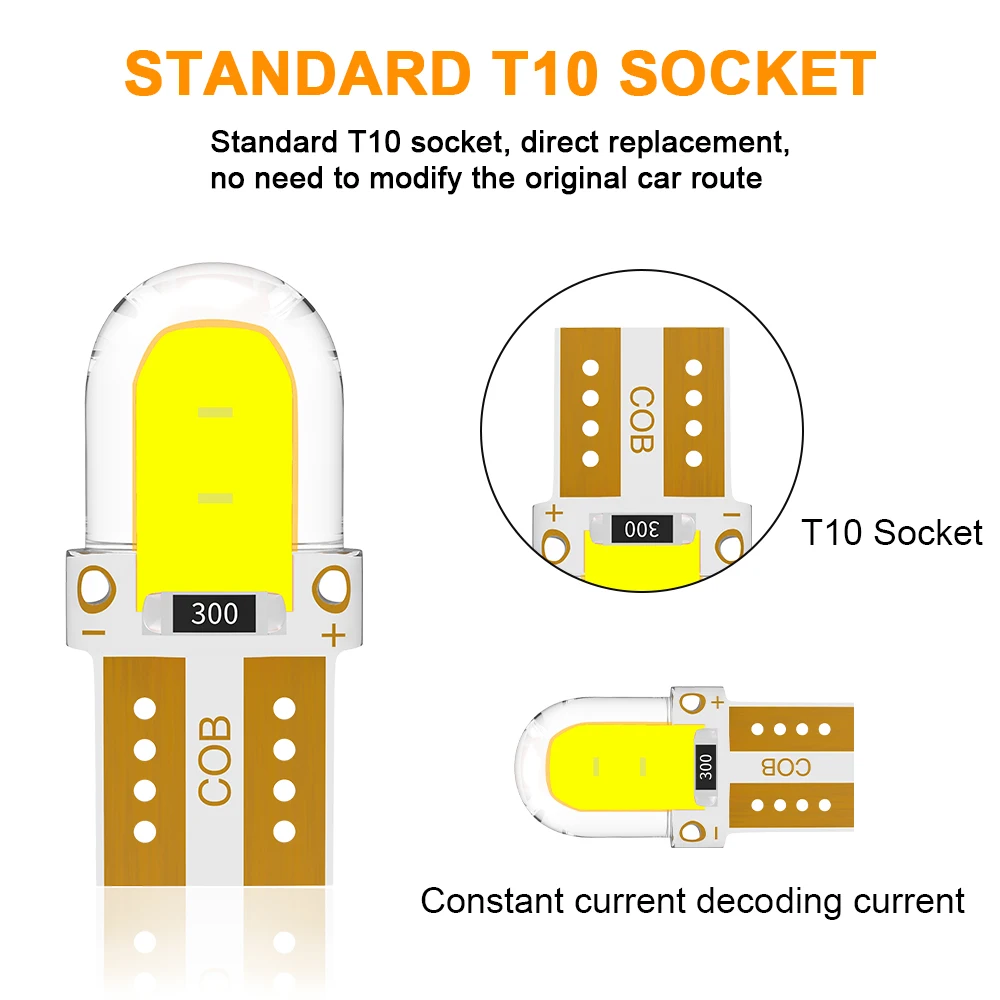 10PCS T10 W5W Bulb 12V LED License Plate Lamp COB T10 White LED Clearance Lamp Led Parking Lights Automobile Lights Accessories