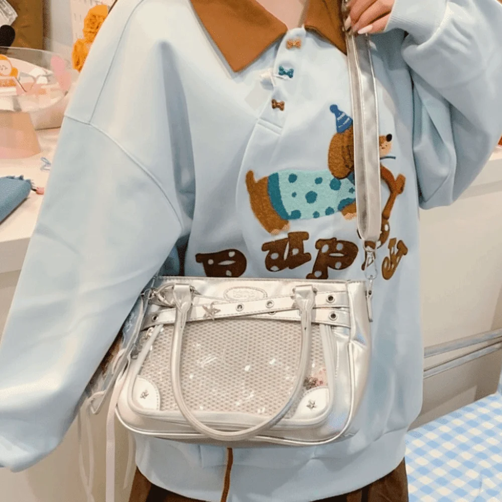 

Portable Nylon Star Itabag Y2K Pin Badge Display Ulzzang Ita Bag Large Capacity Solid Color Anime Tote Bag Girl