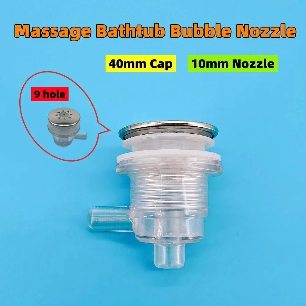 10mm Nozzle 40mm Cover 9 Hole With Light Bubble Nozzle Stainless Steel Cap PVC Base Hot Tub Air Jet Massage Bathtub Jet Nozzle