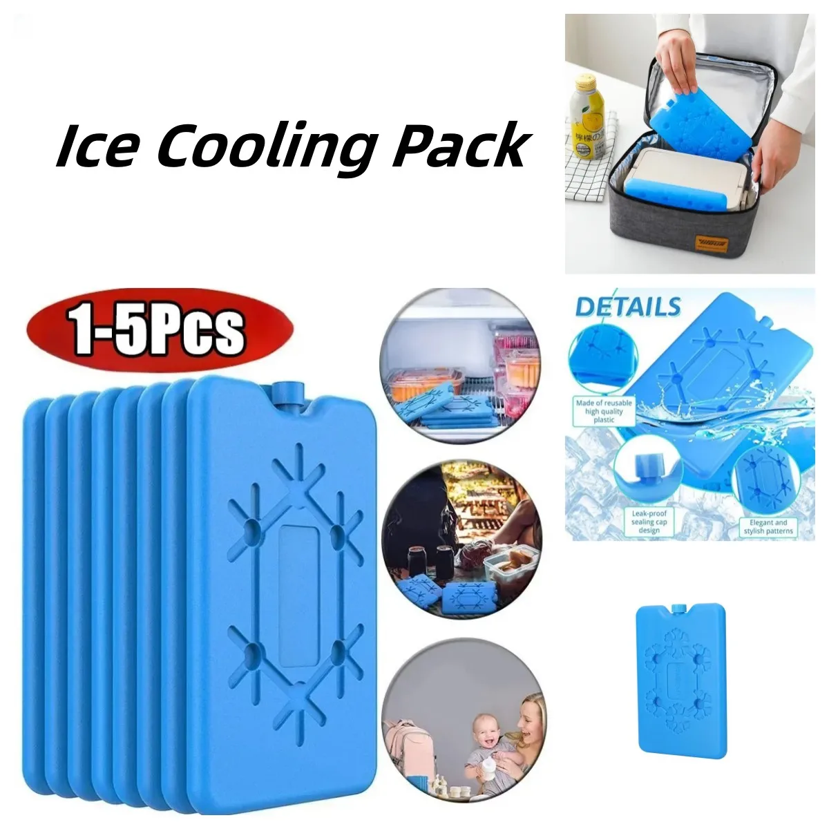 5/4/3/2/1 stücke Tragbare Eis Pack Wiederverwendbare Gefrierschrank Kühl Pack Langlebige Wasser Füll Box FÜR Frische Lebensmittel Lagerung Kühlung