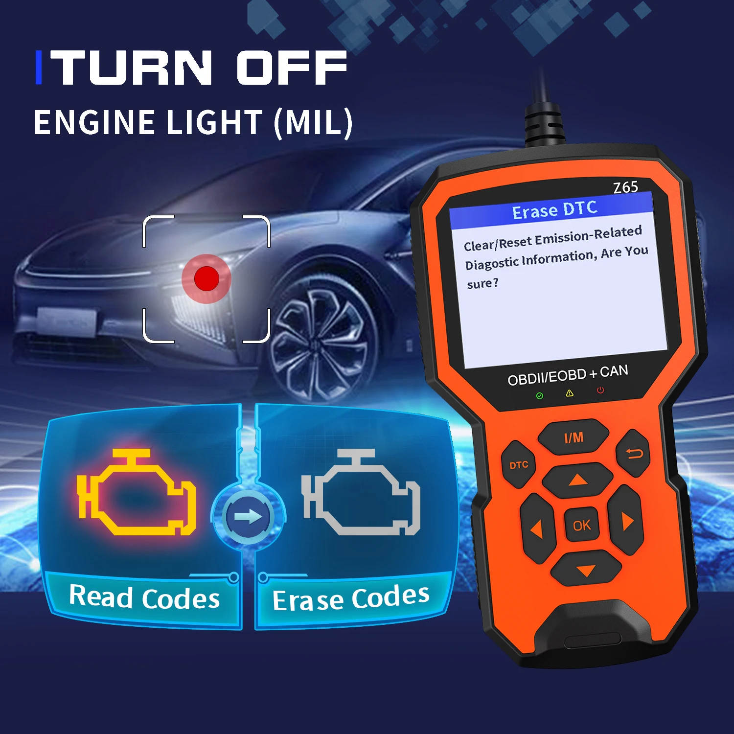 Z65 OBD2 Professional Car Scanner Engine Fault Code Detector Oxygen Sensor Tester Automotive Auto Diagnostic Tool