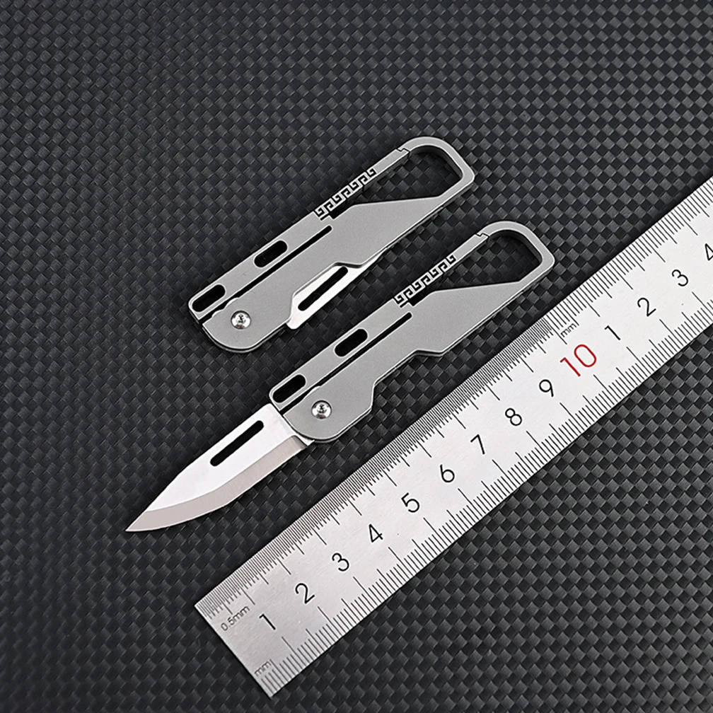 MINI Titanium Alloy Folding Knife Blade Keychain Pendant Pocket High Hardness D2 Paring Knife Outdoor EDC Self-defense Hand Tool