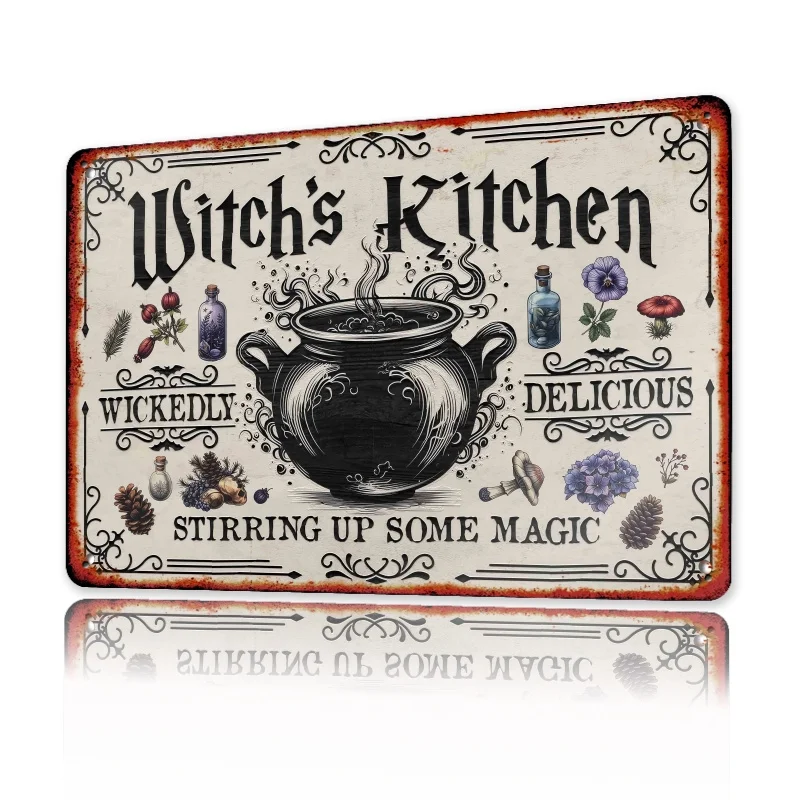 [Vintage Witch Sign] Vintage Witch's Kitchen Metal Tin Sign Wall Hanging Iron Wall Art for Home Decor, Witchcraft Theme Decor view 4
