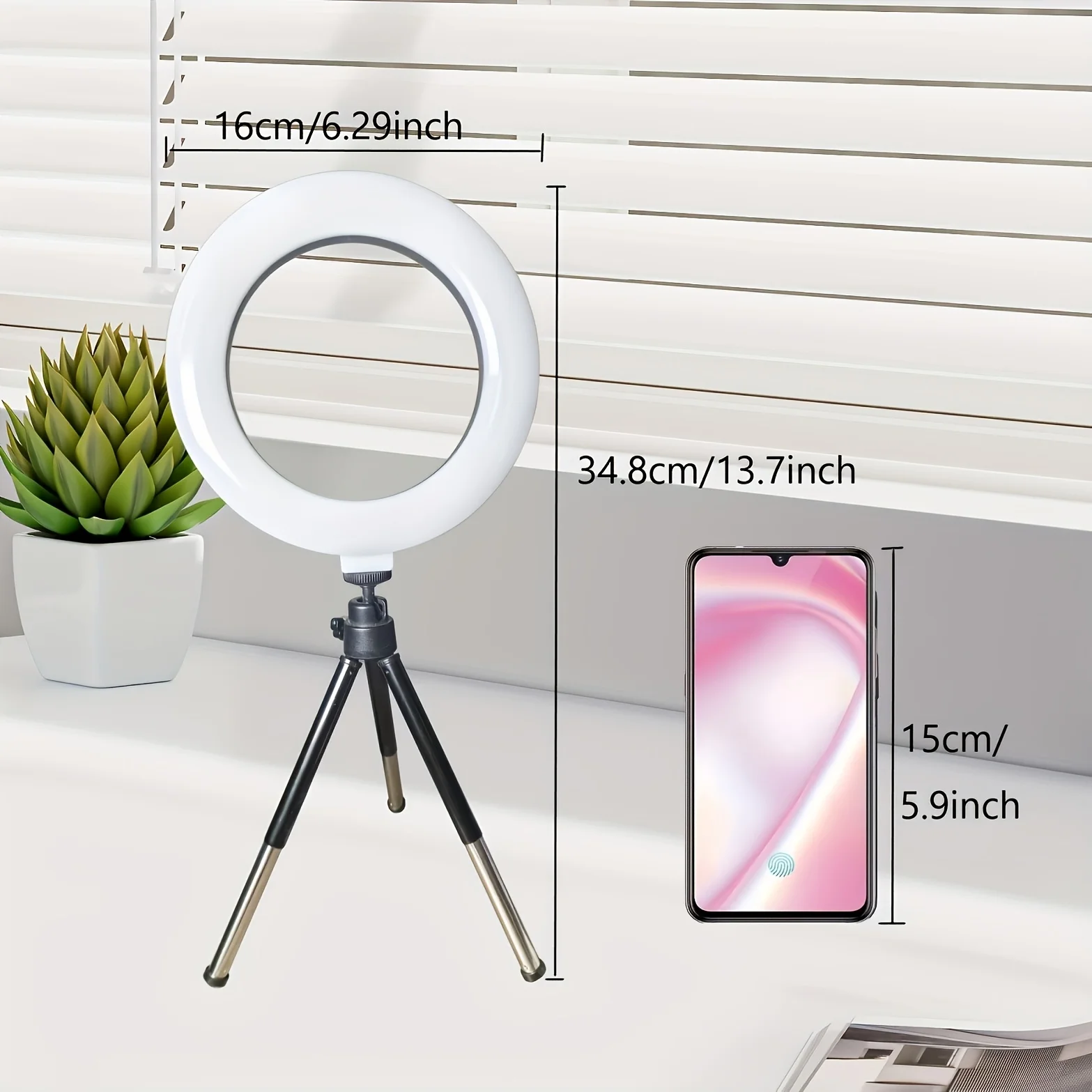 360-degree rotating ringlight,matte metal casing,USB powered with extendable tripod, button control,compatible with most devices