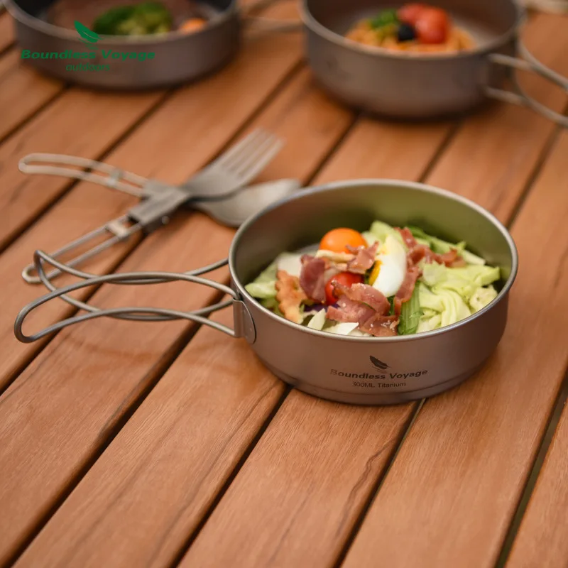 Pure Titanium Folding Handle Pot Set,Ultra Lightweight Portable,Outdoor Camping, Picnicking,Travel,Frying Pan,Cooking Utensil