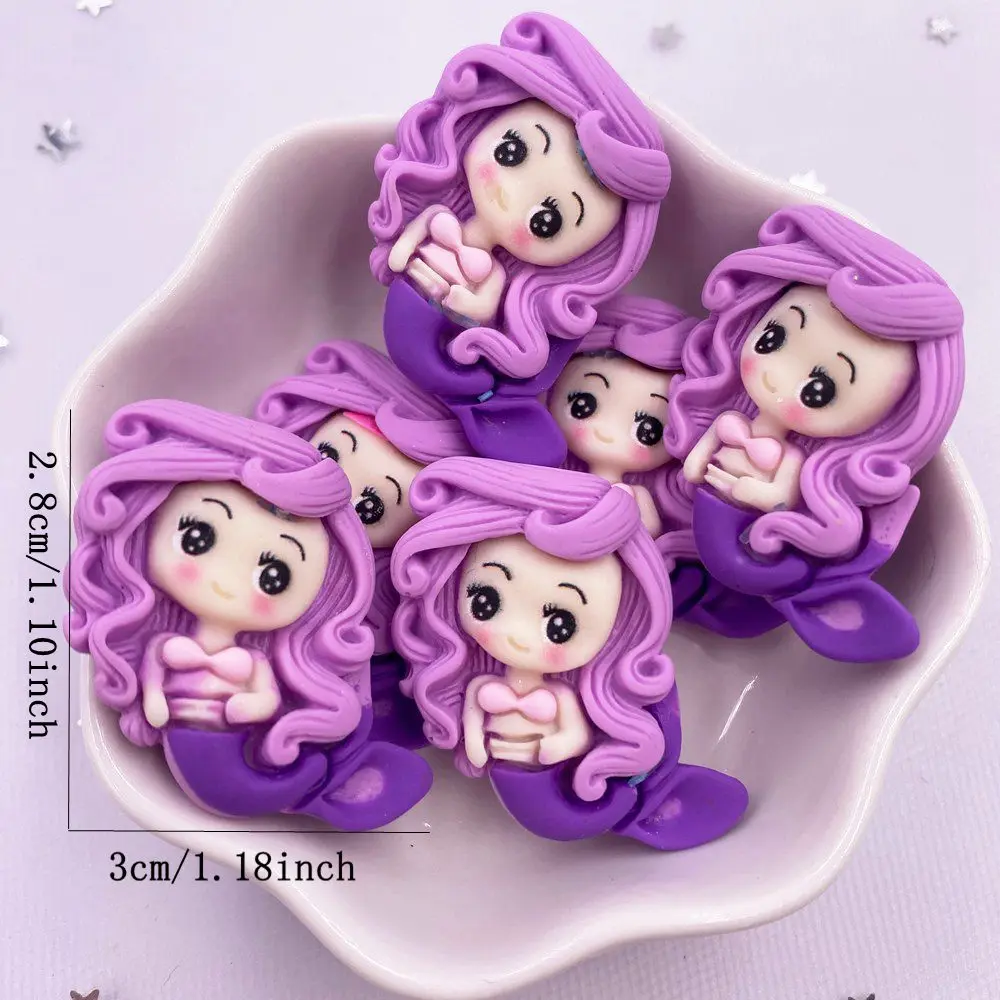 Painted Resin Kawaii Colorful Mermaid Princess Girl Flatback Stone Figurine 10PCS Scrapbook DIY Home Decor Crafts Accessories