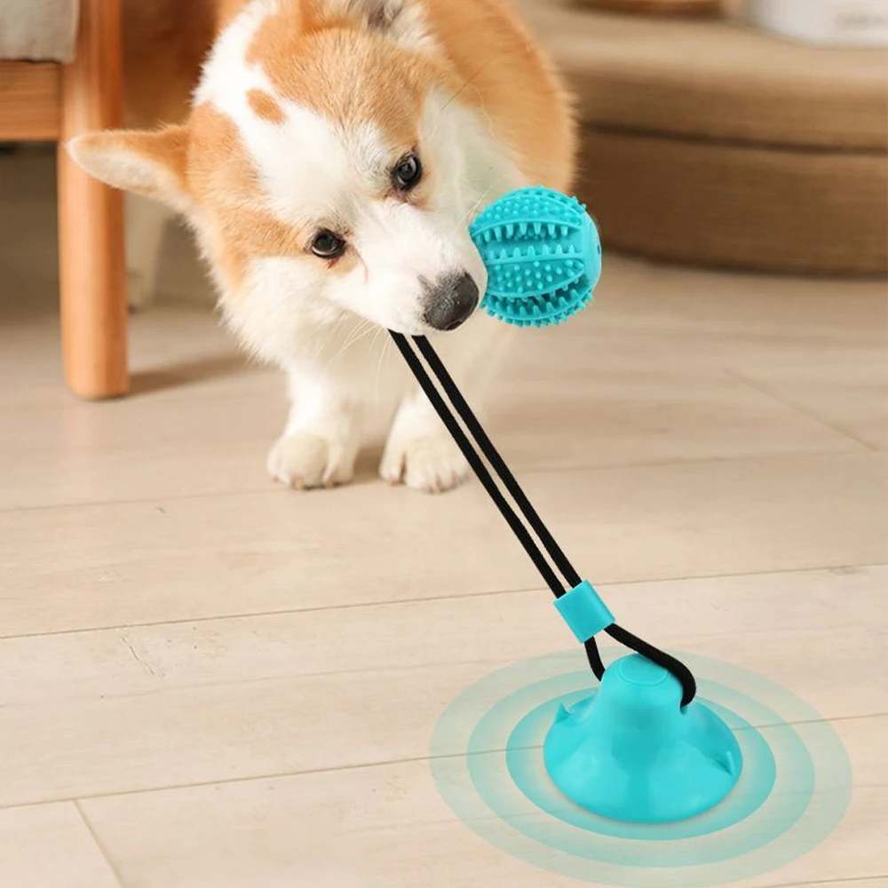 1 unidad de juguetes interactivos con ventosa para perros, juguete duradero TPR de alimentador lento con función de limpieza dental, dispensación de alimentos para perros de compañía