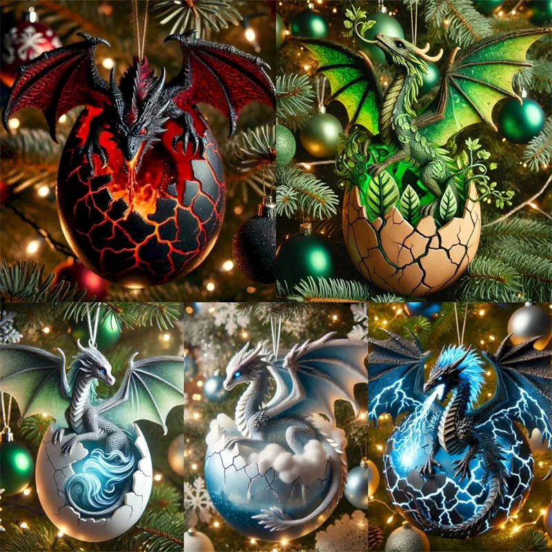 2D Acrylic Book Dragon Christmas Ornament Elemental Christmas Dinosaur Ornaments Holiday Party Supplies Gifts For Book Lovers