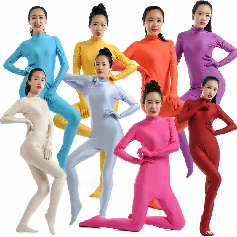 Zentai Unisex haute nge Overall neue Kinder Erwachsenen Anzug benutzer definierte Reiß verschluss Roll kragen Bodysuit Dance wear für Frauen und Männer