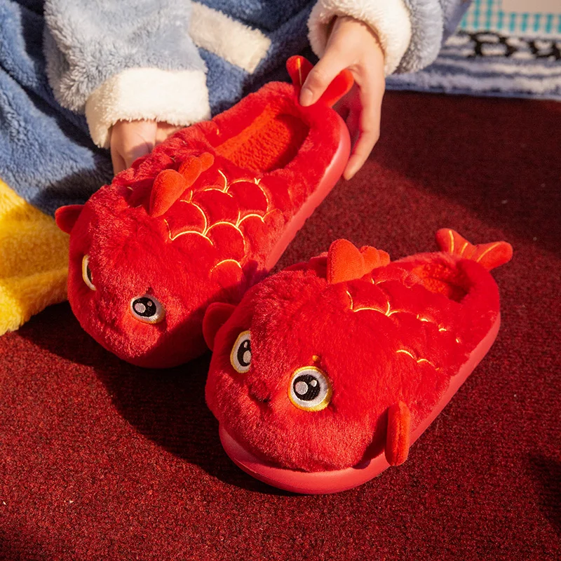 

Хлопковые тапочки с рыбой, осенне-зимние теплые домашние нескользящие домашние тапочки, удобные милые плюшевые хлопковые тапочки с рисунком кои