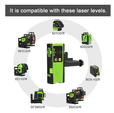 Huepar Digital LCD Laser Receiver Outdoor Mode Laser Detector Pulsing Detect Red & Green Beam Cross Line Laser Level With Clamp