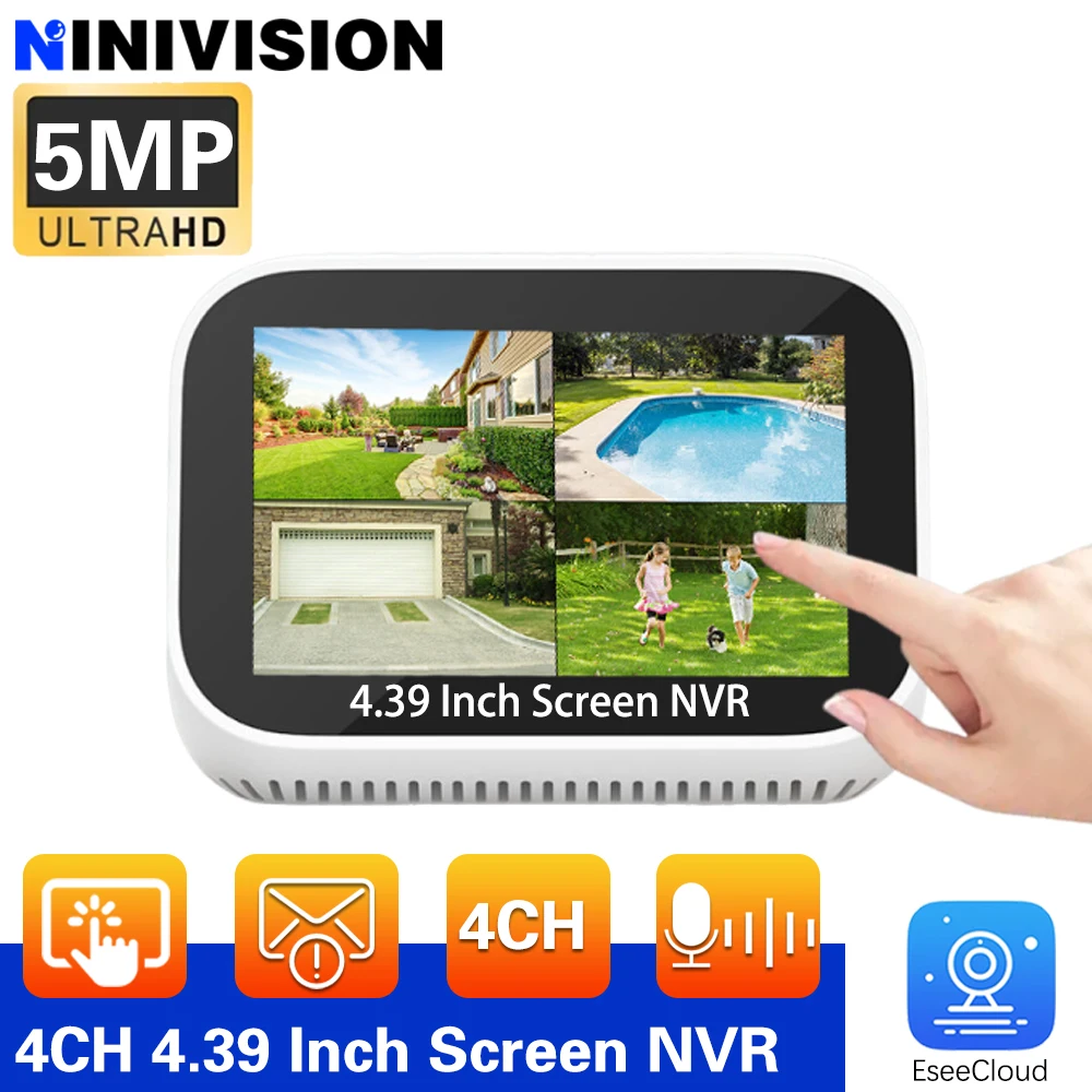 4.39 Inch Touch Screen WIFI NVR 4CH Wireless NVR Security WIFI System Kit H.265 Surveillance CCTV Audio Video Recorder EseeCloud