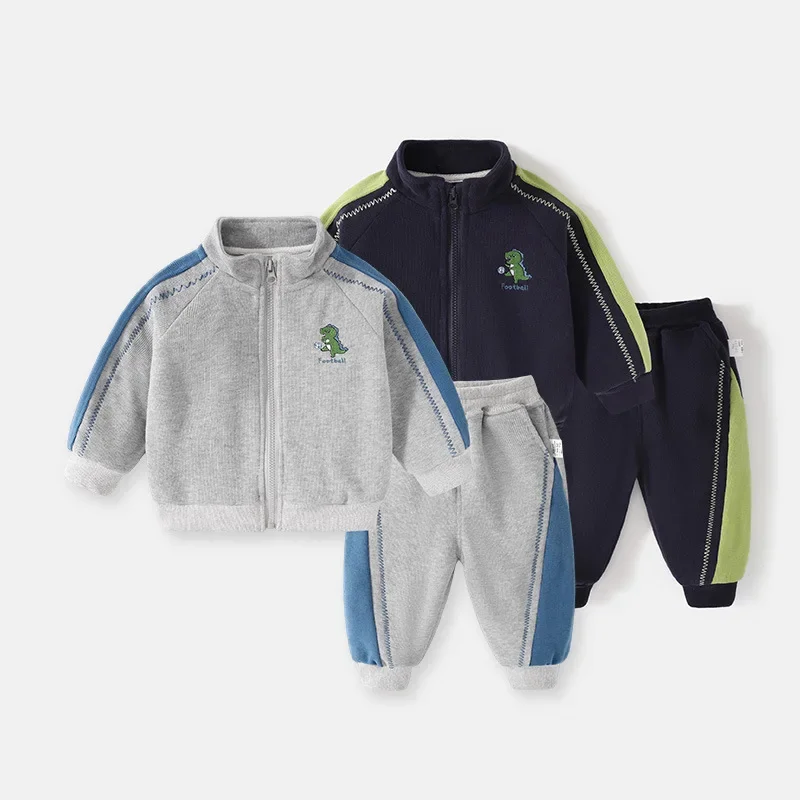 

Autumn Baby Boys Cotton Tracksuit Sets 0-5Y Cartoon Dinosaur Print Color Block Zip Jacket and Pants Kid Casual Sportswear Outfit