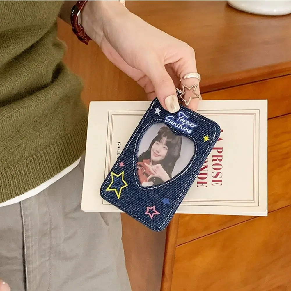 Portatarjetas Kawaii Y2k Denim Star, llavero, estuche para tarjetas, bolsa de almacenamiento, Protector de tarjetas, bolsa de amor, colgante, sesión fotográfica