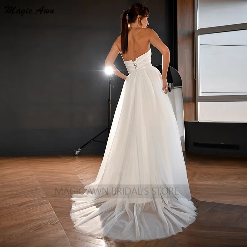 Magische Awn einfache weiße Brautkleider träger lose Schnürung Tüll Brautkleider A-Linie für Frauen elegante Abito da Sposa