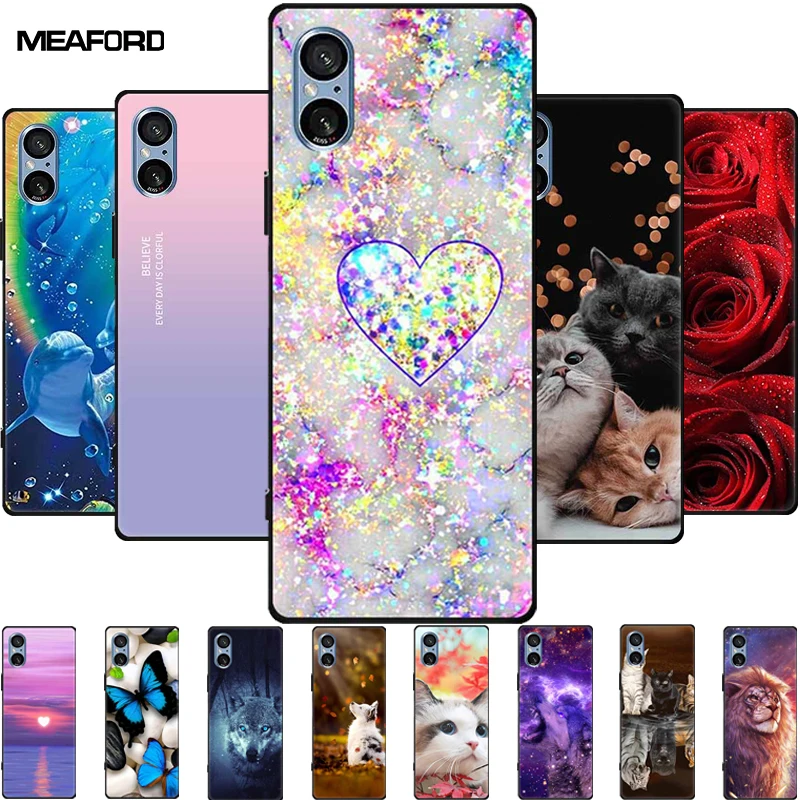 For Sony Xperia 5 V Case XQ-DE54 Lovely Soft TPU Silicone Painted Cat Phone Cover For SONY Xperia 5 V 5G 5V 2023 Shell Bumper