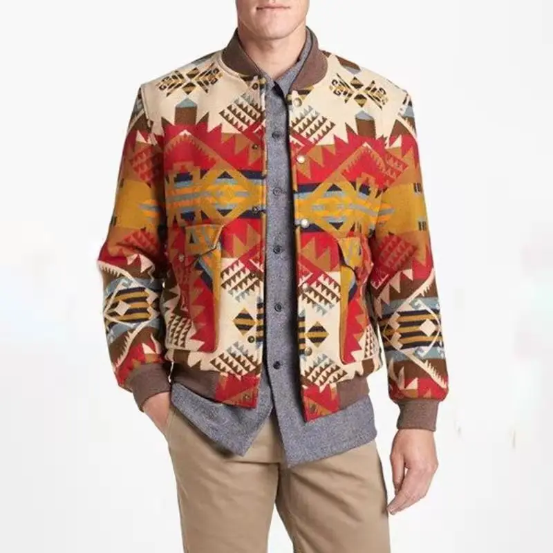 New Autumn European and American Men's Loose Round Neck Printed Youth Jacket