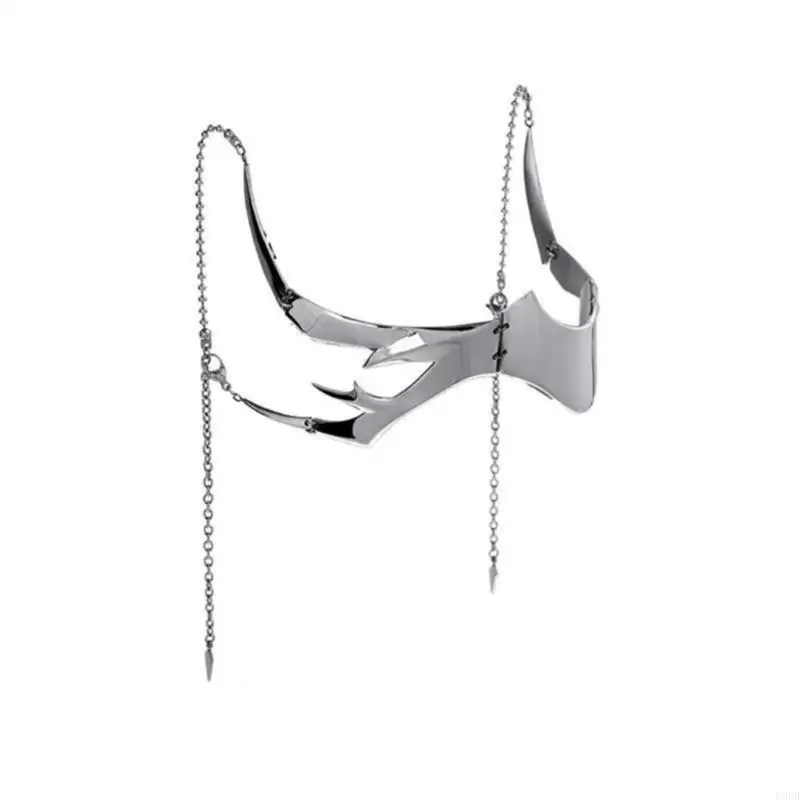 H9ED Thời Trang Gothic Mặt nạ Cyber ​​Punk Không Đều Màu Bạc Rỗng Nam Nữ Đảng Individuation Cá Nhân Phụ Kiện Trang Sức