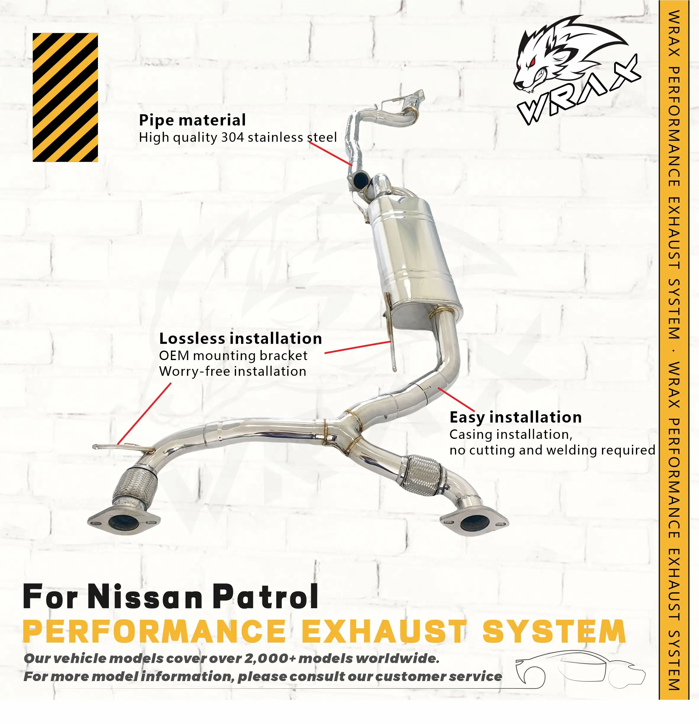 

WRAX Catback из нержавеющей стали для вакуумного клапана Nissan Patrol, спортивная звуковая выхлопная система