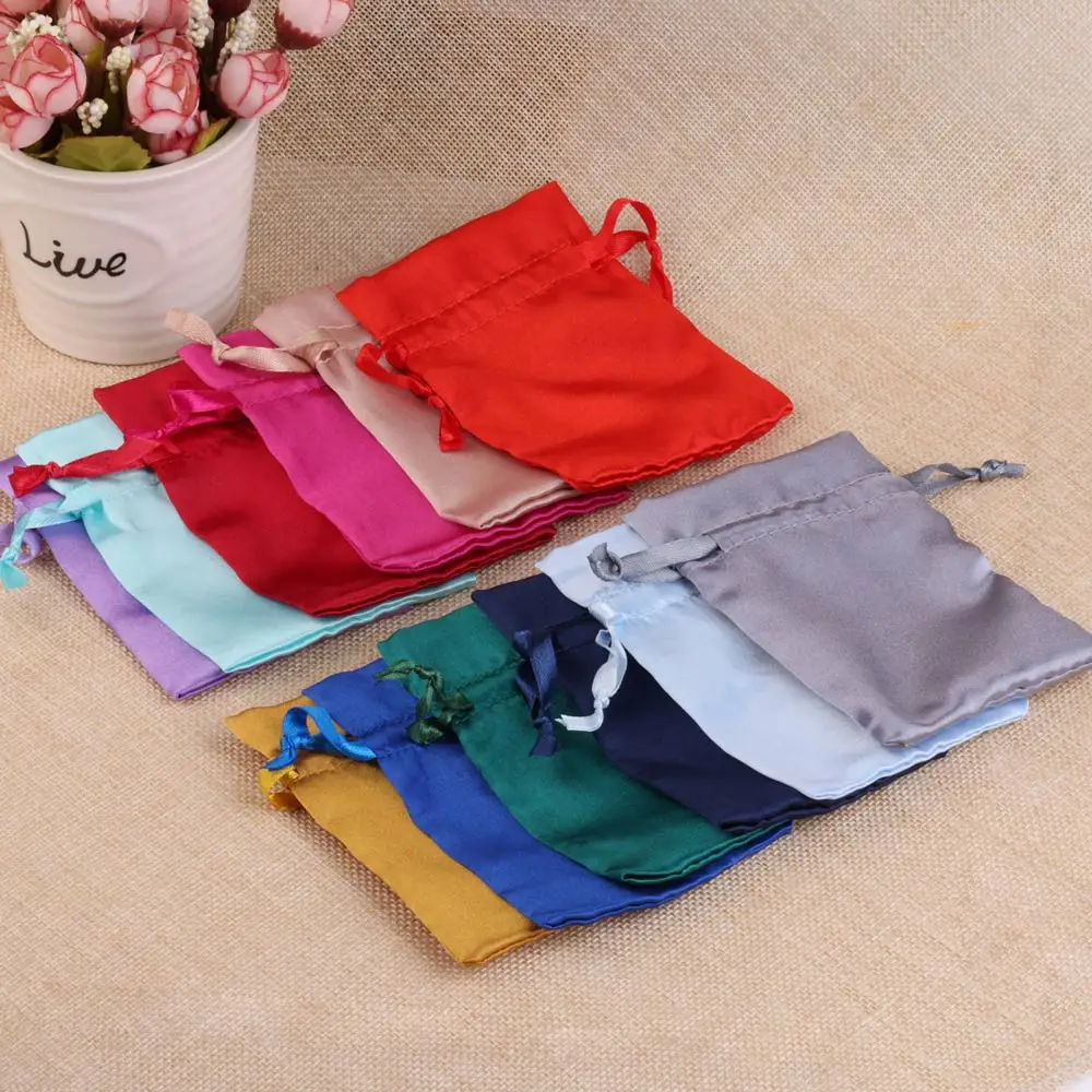 10pcs/Lot 8x10cm10x15cm Soft Silk Satin Gift Bag Smooth Cloth Ring Bracelet Necklace Jewelry Storage Packing Drawstring Pouches