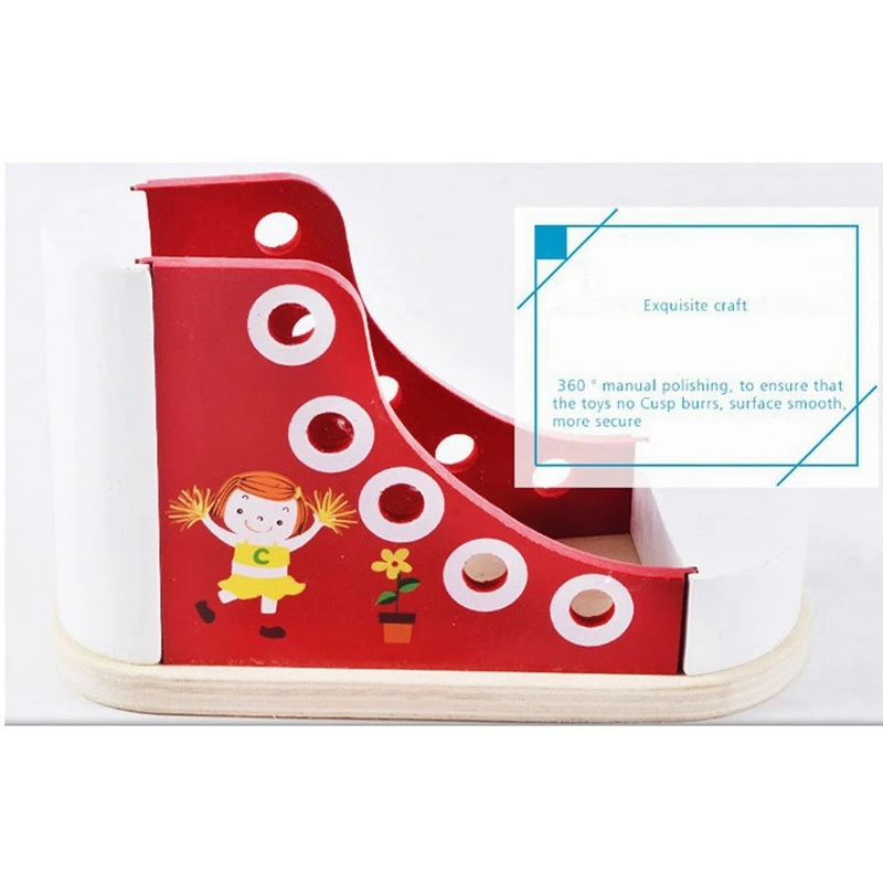 Multifunction Wooden Lace-Up Shoes Toy Learning Lace Up Pencil Holder Shoe Tie Practice Toy For Kid Educational Toy