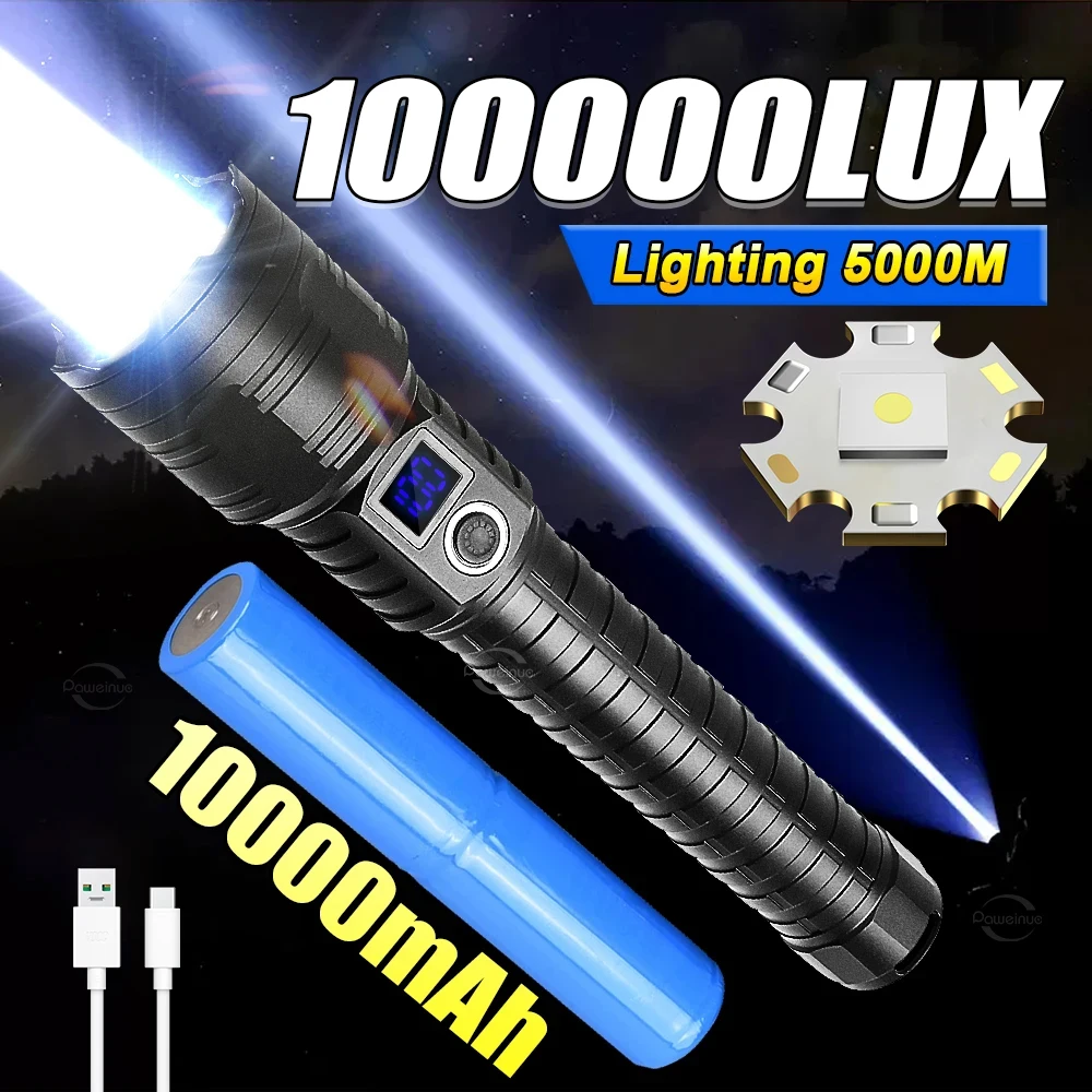 

High Lumen 1000000 Powerful Led Flashlight Ultra Powerful Flashlight 10000mAh Super Bright Rechargeable Torch Tactical Lantern