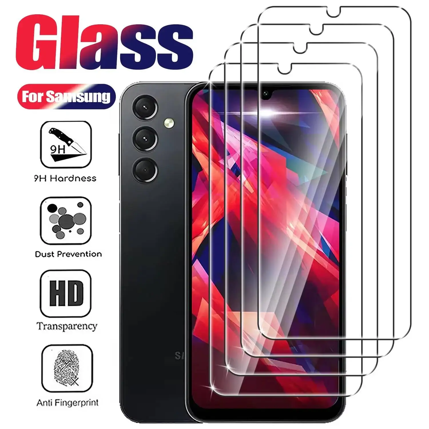 

4Pcs Tempered For Galaxy A04 A14 A24 A34 A54 5G Screen Protector On Samsung A04s Protective Cover Glass