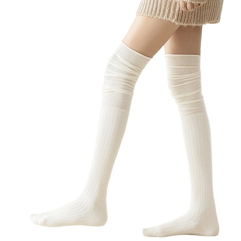 Women Slouch Top Over Knee Stockings Student Rib Knitted Thigh High Long Socks