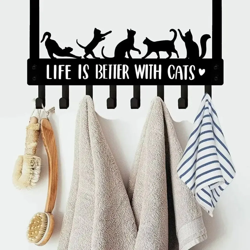 Внешняя дверная вешалка с милым котом и мышкой — органайзер с 8 крючками, настенный декор