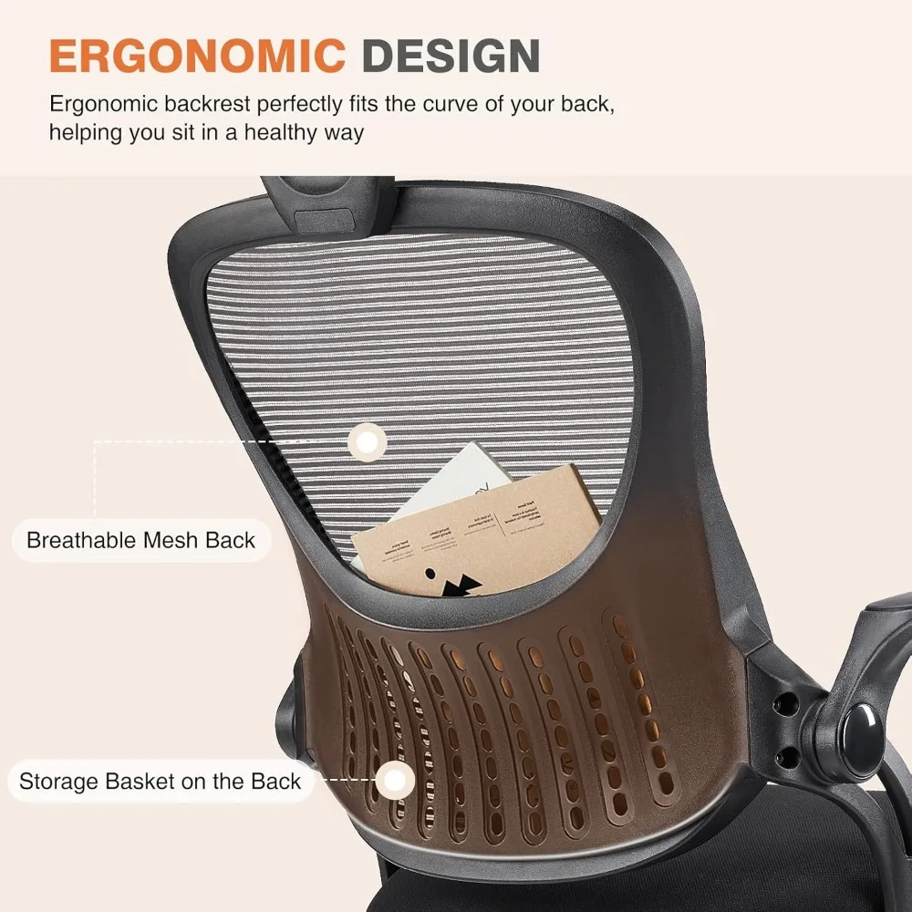 كرسي مكتب شبكي مريح عالي الظهر مع مسند رأس قابل للتعديل، ودعم قطني، وأذرع قابلة للطي لراحة ألعاب الدراسة المنزلية #6